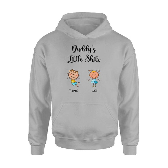 Custom Personalized Daddy's Little Kids Shirt/ Pullover Hoodie - Upto 15 Kids - Gift Idea For Father's Day/Mother's Day - Daddy's Little Shits