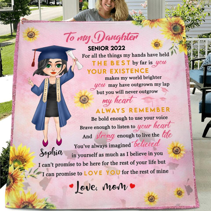 Custom Personalized Graduation Quilt/ Fleece Blanket - Gift Idea For Daughter/ Granddaughter From Mom, Nana - Love You For The Rest Of Mine