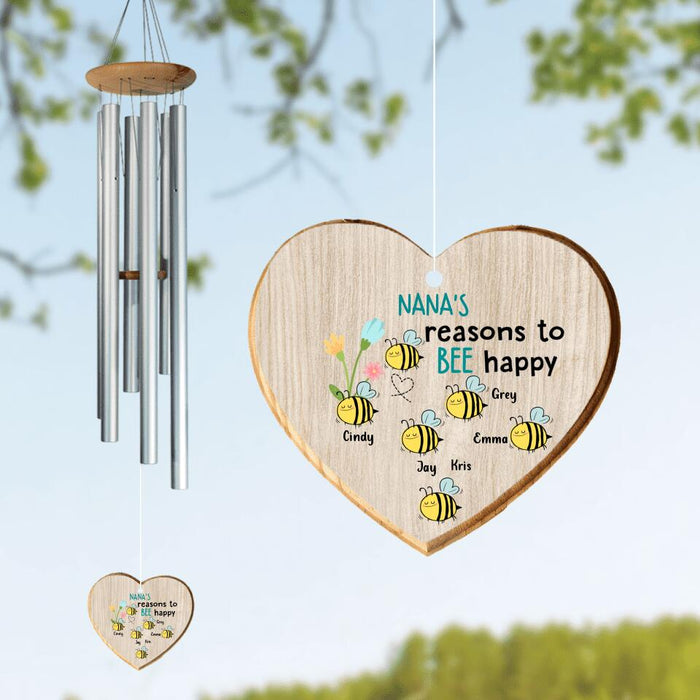 Custom Personalized Nana Bee Wind Chime - Gift for Grandmothers - Up to 5 Bees - Nana's reasons to bee happy