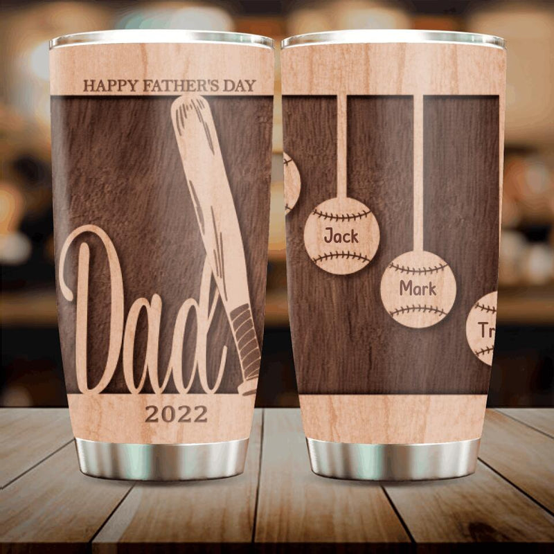 Personalized Baseball Tumbler - Gift Idea For Baseball Lover/Gift For Father From Kid with up to 5 Kids - Happy Father's Day 2023