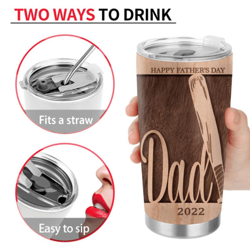 Personalized Baseball Tumbler - Gift Idea For Baseball Lover/Gift For Father From Kid with up to 5 Kids - Happy Father's Day 2023