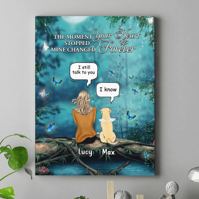 Custom Personalized Memorial Pet Canvas - Adult/ Couple With Upto 5 Pets - Memorial Gift Idea For Cat/ Dog Lover - The Moment Your Heart Stopped Mine Changed Forever