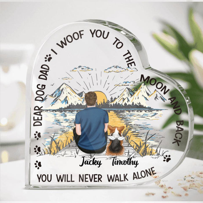 Custom Personalized Dog Dad Heart-Shaped Acrylic Plaque - Upto 5 Dogs - Gift Idea for Father's Day/Dog Lover - I Woof You To The Moon And Back