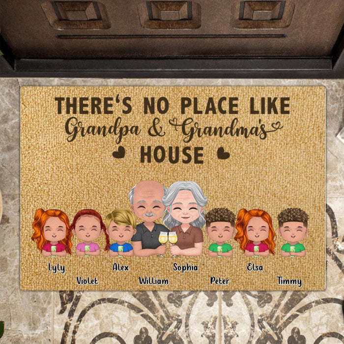 Custom Personalized Grandpa & Grandma House Doormat - Up to 6 Grandkids - Gift Idea For Grandparents - There's No Place Like Grandpa & Grandma's House