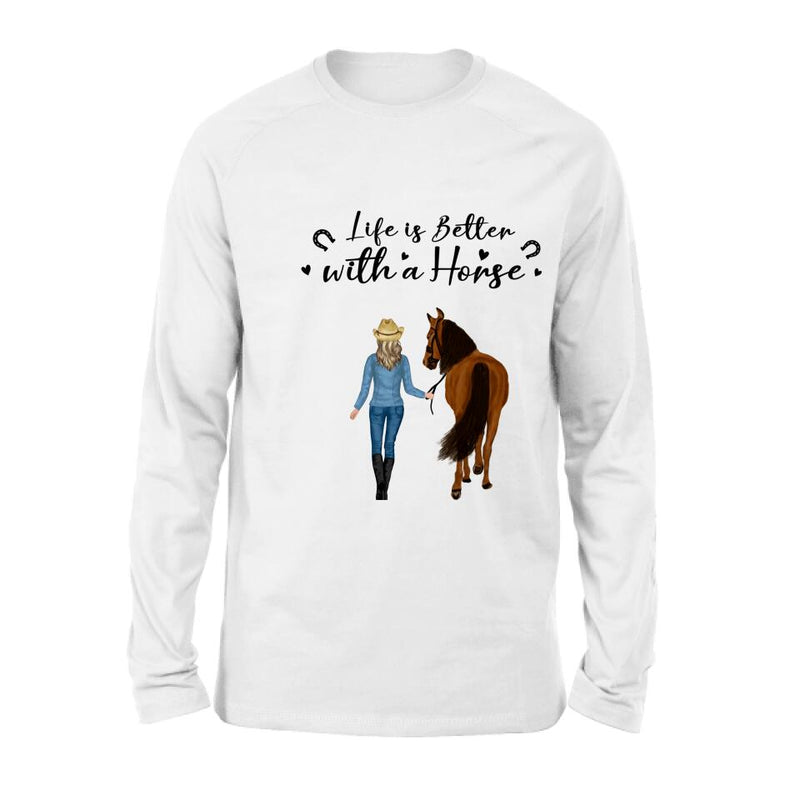 Personalized Horse Girl Shirt - Up to 4 Horses - Best Gift For Horse Lover - Life Is Better With Horses