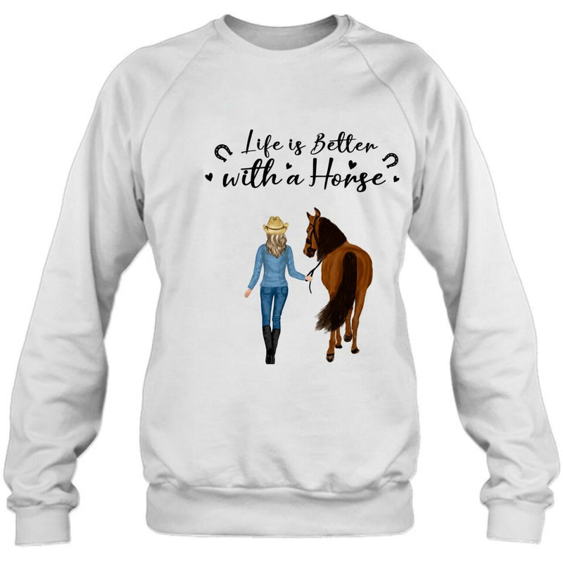 Personalized Horse Girl Shirt - Up to 4 Horses - Best Gift For Horse Lover - Life Is Better With Horses