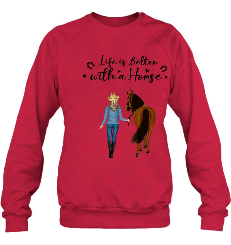 Personalized Horse Girl Shirt - Up to 4 Horses - Best Gift For Horse Lover - Life Is Better With Horses