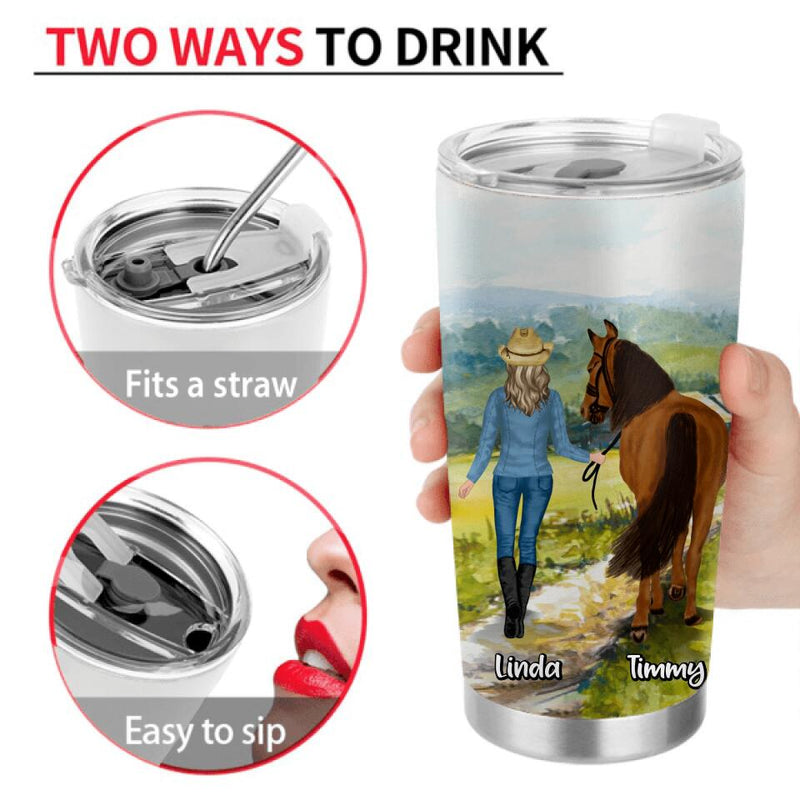 Personalized Horse Girl Tumbler - Up to 4 Horses - Best Gift For Horse Lovers - Never Walk Alone