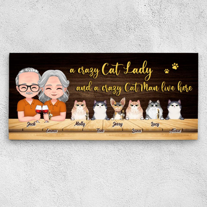 Personalized Cat Couple Key Holder - Up to 6 Cats - Gift Idea for Couple/Cat Lover - A Crazy Cat Lady And A Crazy Cat Man Live Here