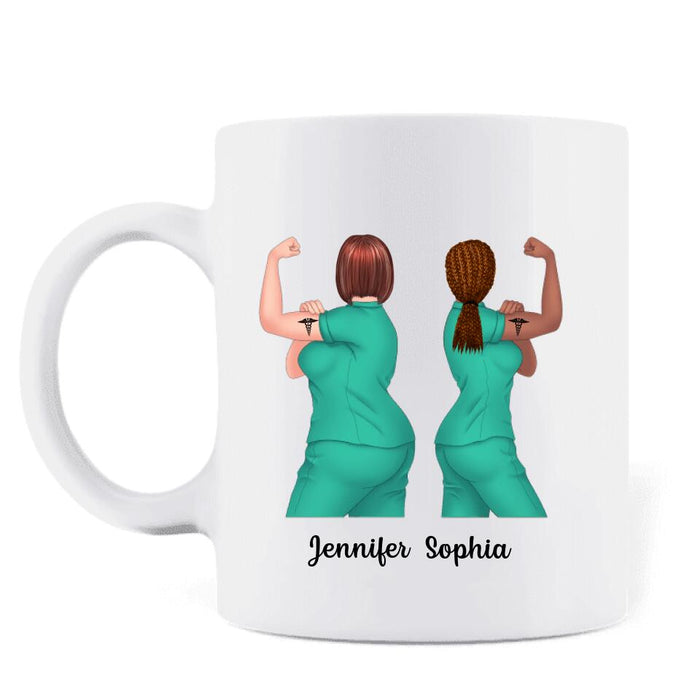 Custom Personalized Nurse Besties Coffee Mug - Up to 4 Nurses - Gift Idea For Coworkers, Friends, Nurses - We'll Always Be Nurse Besties
