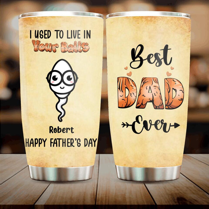 Custom Personalized Father Tumbler - Up to 6 Kids - Gift For Father From Kid, Funny Father's Day Gift - We Used To Live In Your Balls