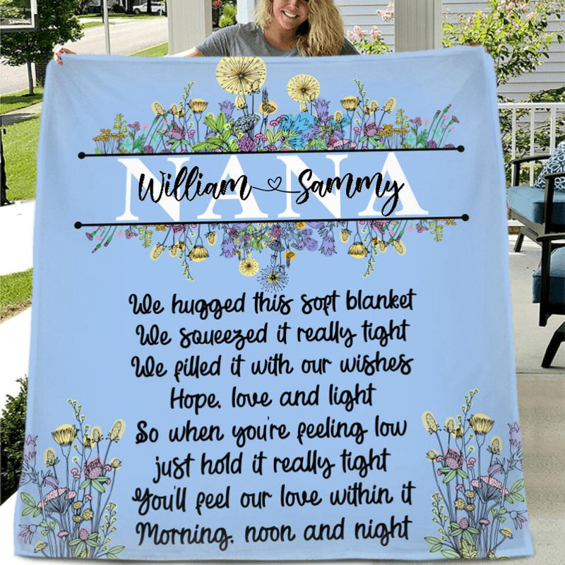 Personalized Grandma Quilt/Fleece Throw Blanket -  Up to 7 Kids - Gift Idea For Grandma/Mother's Day - We Hugged This Soft Blanket