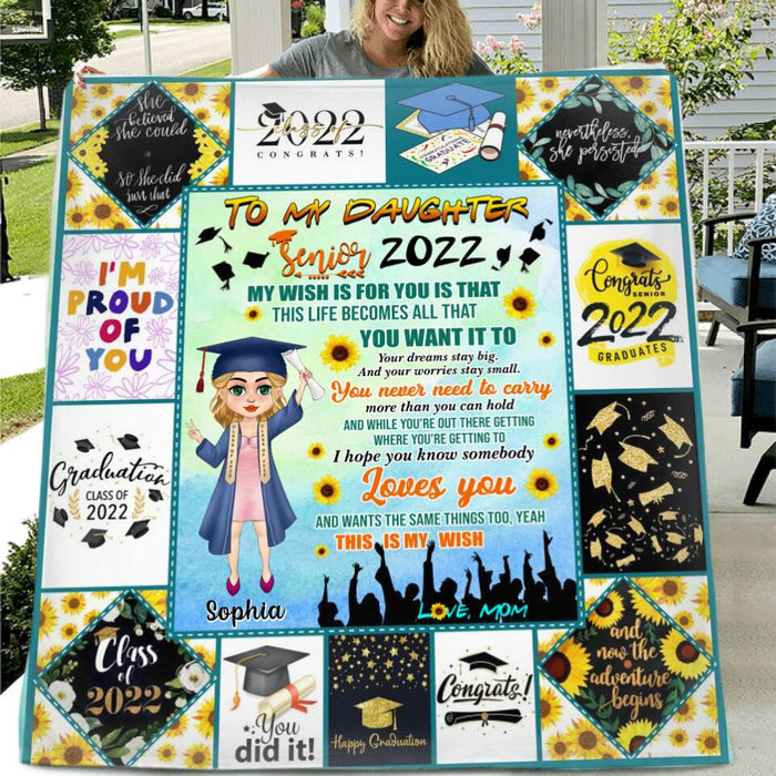 Custom Personalized Chibi Girl Graduation Blanket - Gift Idea For Graduation/ Daughter - I Hope That You Know Somebody Loves You