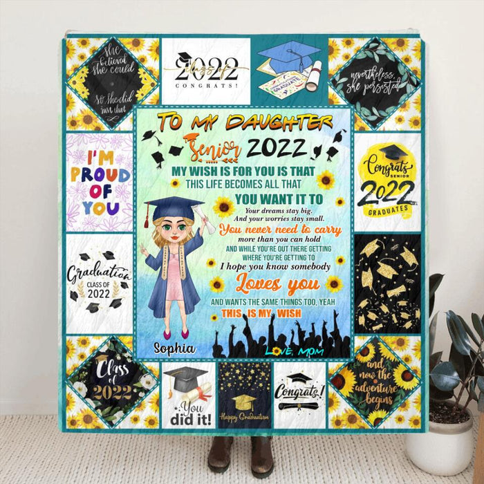Custom Personalized Chibi Girl Graduation Blanket - Gift Idea For Graduation/ Daughter - I Hope That You Know Somebody Loves You
