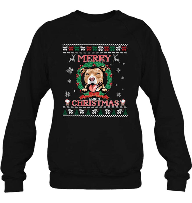 Custom Personalized Dog Sweatshirt - Upto 5 Dogs - Best Gift For Dog Lover - Merry Christmas