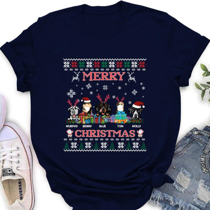 Custom Personalized Pet Sweatshirt - Upto 5 Pets - Best Gift For Pet Lover - Merry Christmas