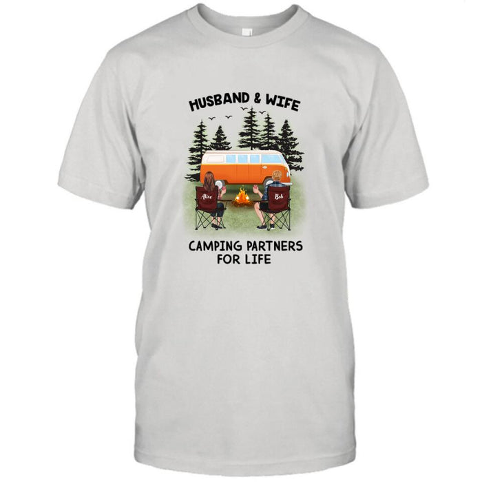 Custom Personalized Camping Shirt - Upto 3 Pets - Best Gift For Camping Lover - Husband And Wife Camping Partners For Life