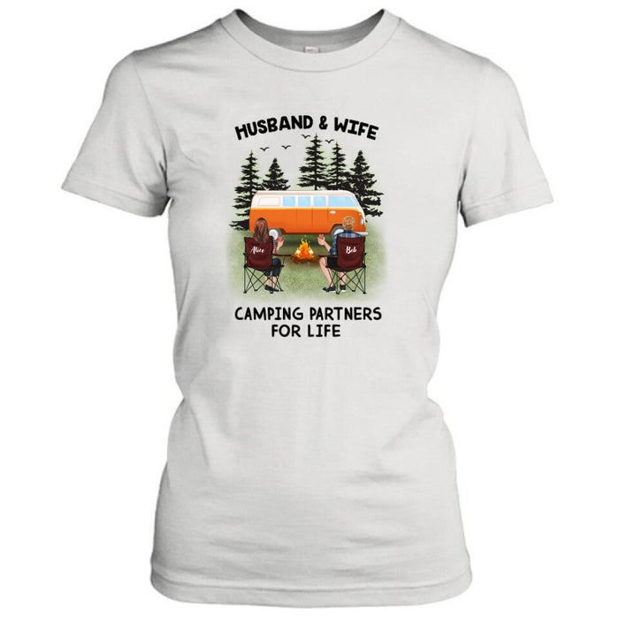 Custom Personalized Camping Shirt - Upto 3 Pets - Best Gift For Camping Lover - Husband And Wife Camping Partners For Life