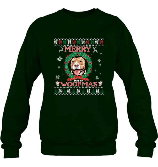 Custom Personalized Dog Sweatshirt - Upto 5 Dogs - Best Gift For Dog Lover - Merry Woofmas