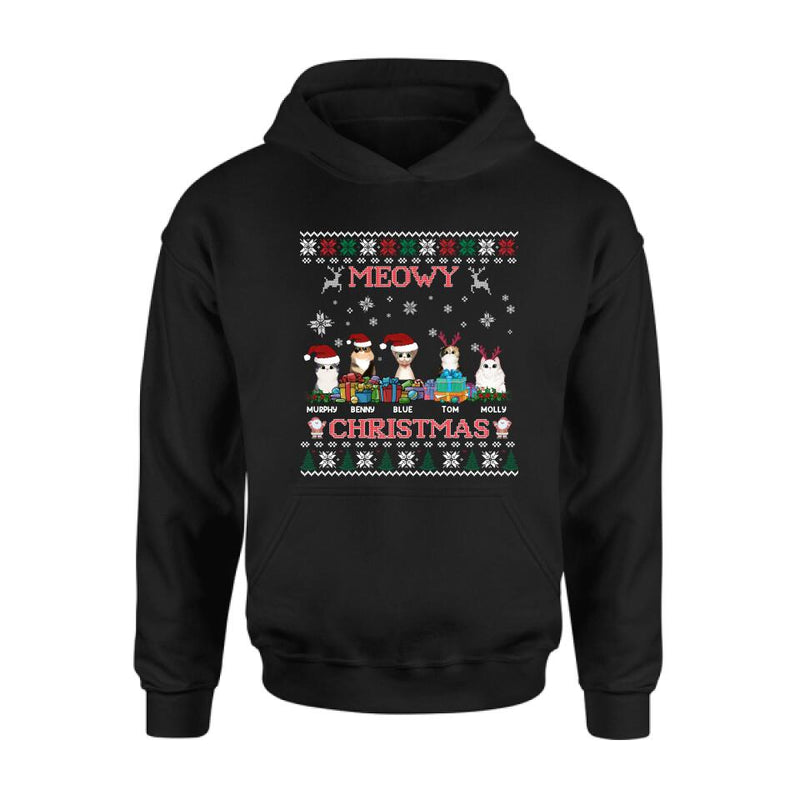 Personalized Cat Sweatshirt - Up to 5 Cats - Best Gift For Cat Lover - Meowy Christmas