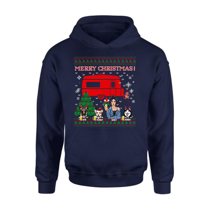 Custom Personalized Dog Mom Camping Sweatshirt - Upto 3 Dogs - Merry Christmas