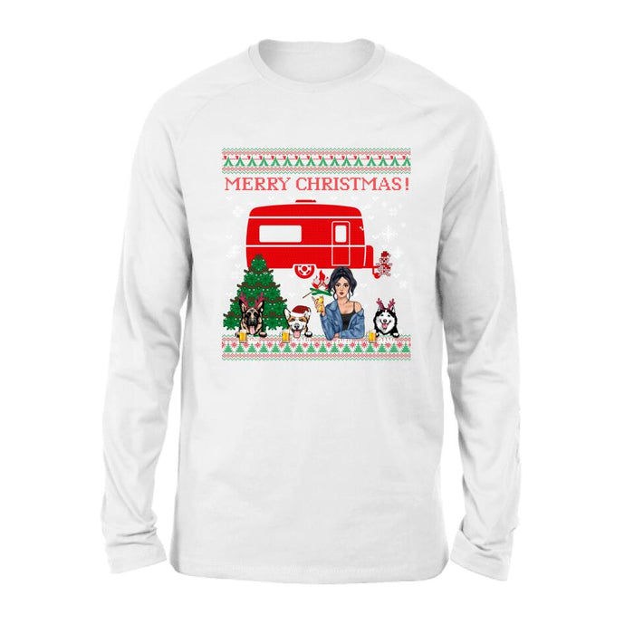 Custom Personalized Dog Mom Camping Sweatshirt - Upto 3 Dogs - Merry Christmas