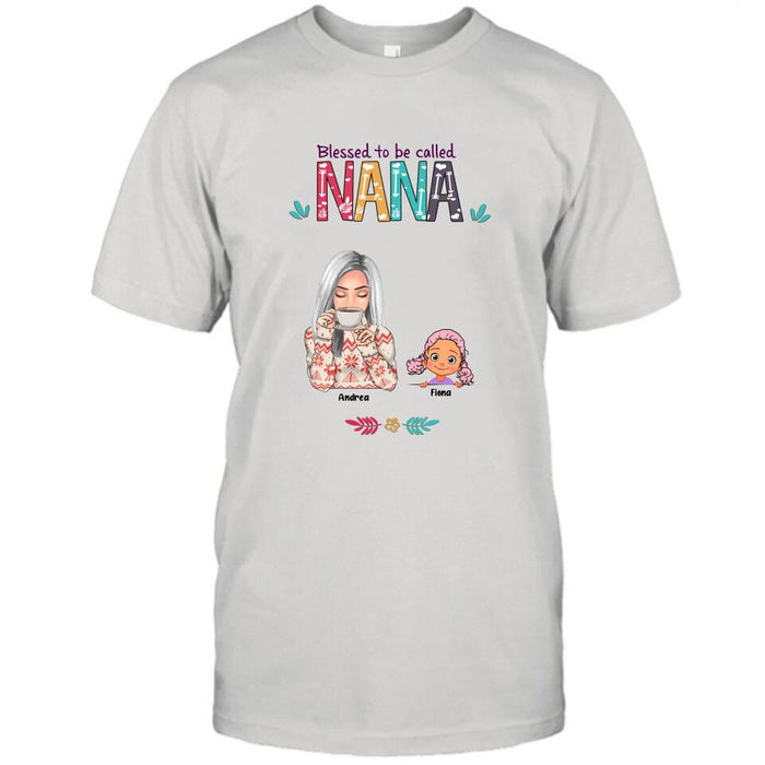 Custom Personalized Grandma & Grandkids T-shirt/Sweatshirt/Pullover Hoodie - Upto 5 Kids - Blessed To Be Called Nana
