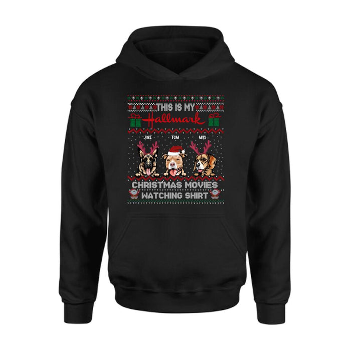 Custom Personalized Xmas Dog Shirt - Upto 3 Dogs - Best Gift For Dog Lover - This Is My Hallmark Christmas Movies Watching Shirt