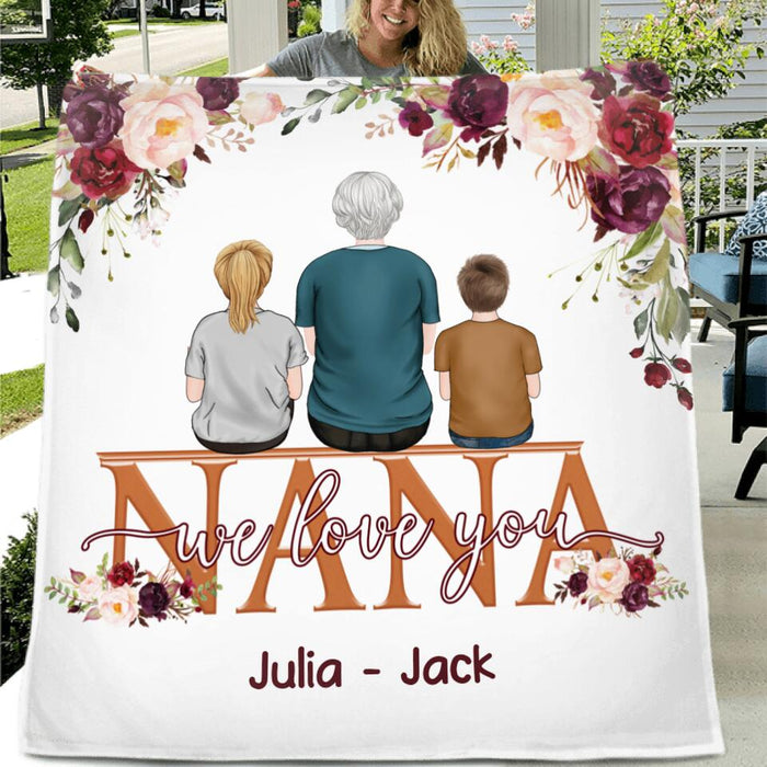 Custom Personalized Nana Quilt/Fleece Blanket - Upto 8 Kids - Gift Idea For Mother's Day/Grandma - We Love You