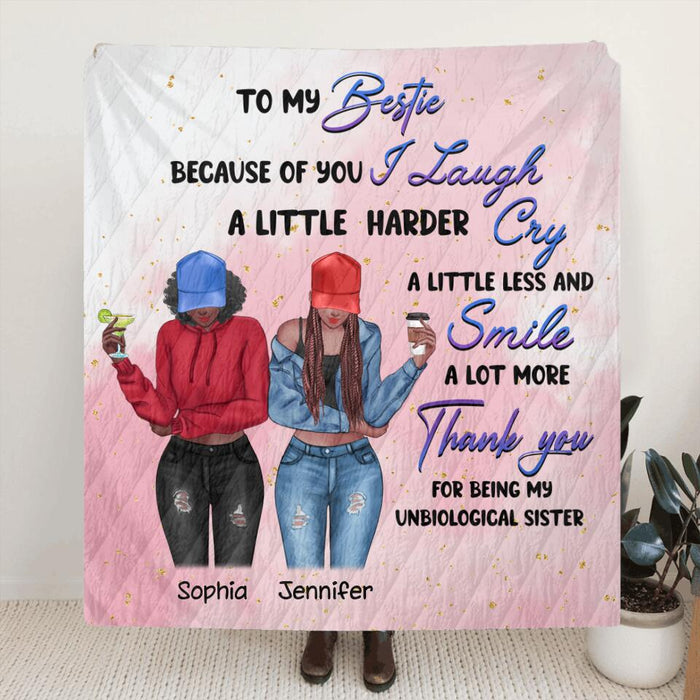 Custom Personalized Bestie Blanket - Gift Idea For Best Friends - Thank You For Being My Unbiological Sister