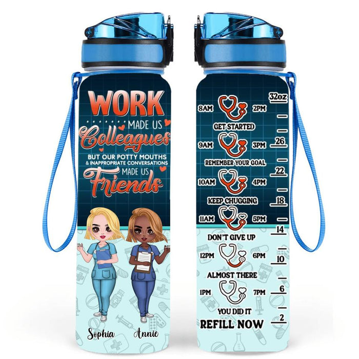 Custom Personalized Nurse Water Tracker Bottle - Gift Idea For Nurse Colleagues with up to 5 Nurses - Work Made Us Colleagues