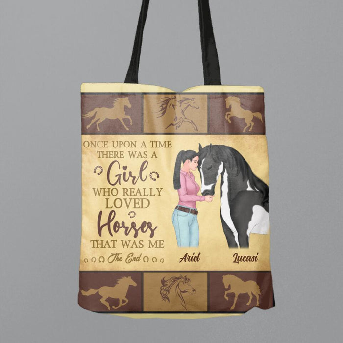 Personalized Horse Girl Canvas Bag - Up to 5 Horses - Gift Idea For Horse Lovers - Once Upon A Time There Was A Girl Who Really Loved Horses