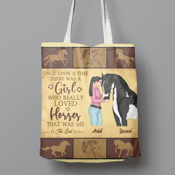 Personalized Horse Girl Canvas Bag - Up to 5 Horses - Gift Idea For Horse Lovers - Once Upon A Time There Was A Girl Who Really Loved Horses