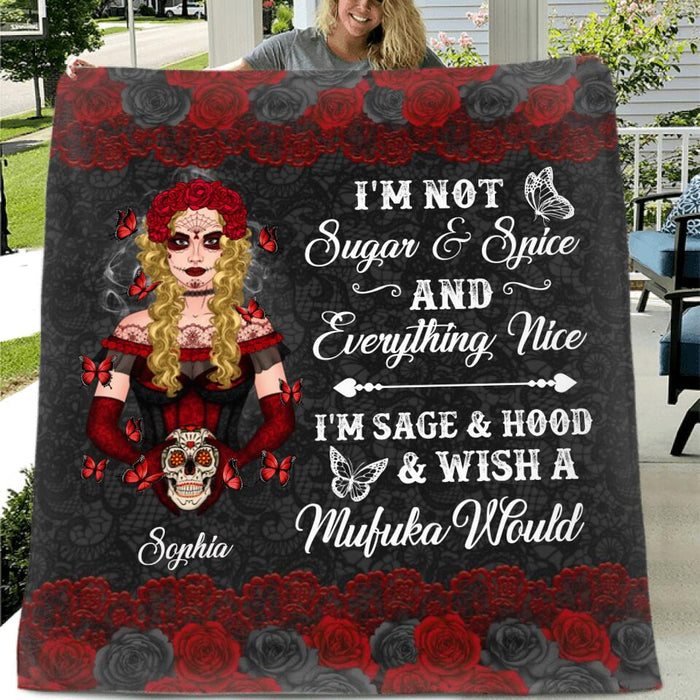 Custom Personalized Sugar Skull Fleece/ Quilt Blanket - Skull Gift For Girl - I'm Not Sugar & Spice