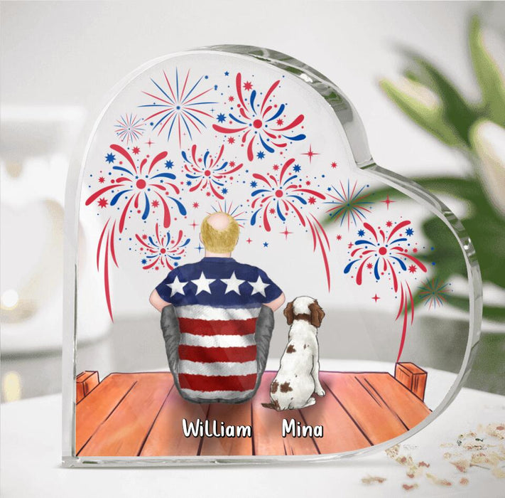Custom Personalized Independence Day Crystal Heart Keepsake - Family With Upto 4 Dogs/Cats - Gift Idea For Independence Day/Family/Dog/Cat Lover