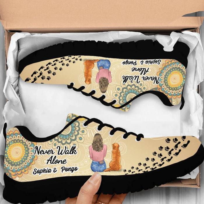 Custom Personalized Dog Mom Sneakers - Upto 3 Dogs - Gift Idea For Dogs Lover - Never Walk Alone