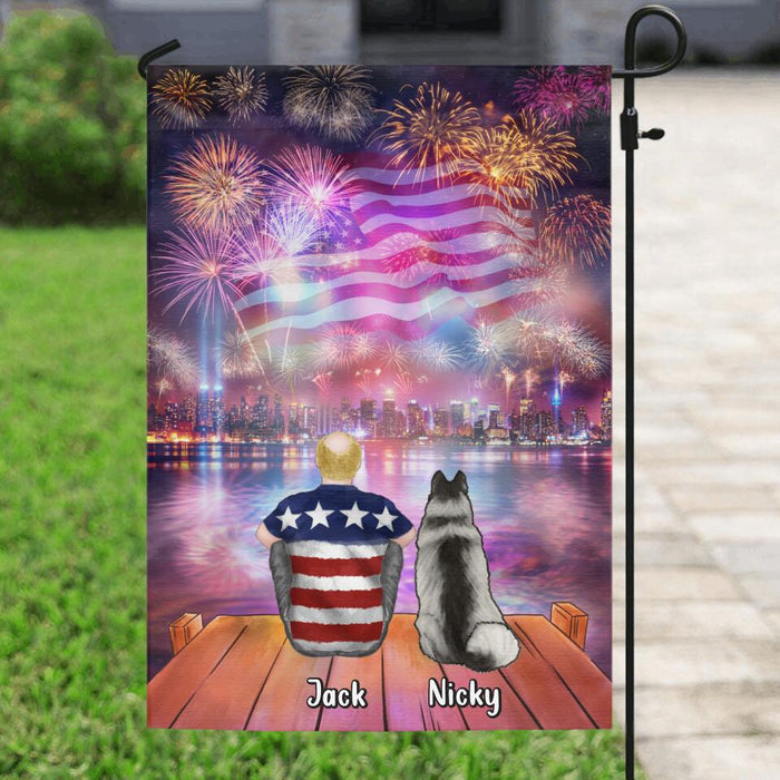 Custom Personalized Independence Day Flag - Family With Upto 4 Dogs/Cats - Gift Idea For Independence Day/Family/Dog/Cat Lover