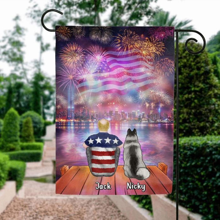 Custom Personalized Independence Day Flag - Family With Upto 4 Dogs/Cats - Gift Idea For Independence Day/Family/Dog/Cat Lover