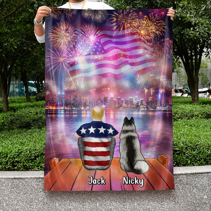 Custom Personalized Independence Day Flag - Family With Upto 4 Dogs/Cats - Gift Idea For Independence Day/Family/Dog/Cat Lover