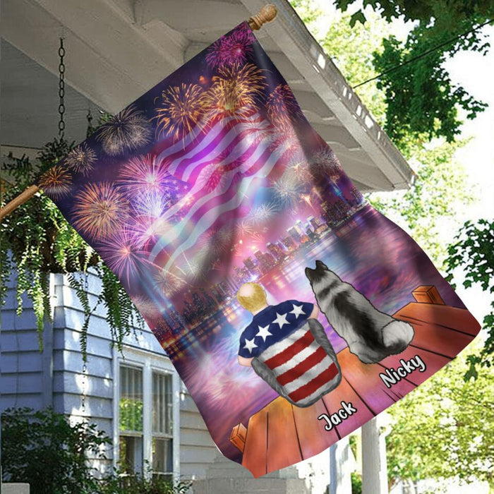 Custom Personalized Independence Day Flag - Family With Upto 4 Dogs/Cats - Gift Idea For Independence Day/Family/Dog/Cat Lover