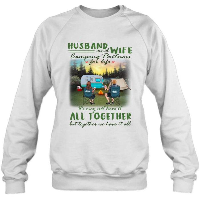 Custom Personalized Camping Shirt/ Pullover Hoodie - Couple/ Parents With Kid And Pet - Valentine's Day Gift Idea For Camping Lover - Husband And Wife Camping Partners For Life