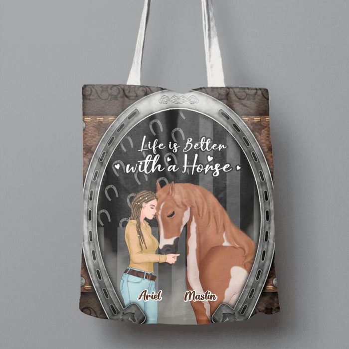 Personalized Horse Girl Canvas Bag - Up to 5 Horses - Gift Idea For Horse Lovers - Just A Girl Who Loves Horses