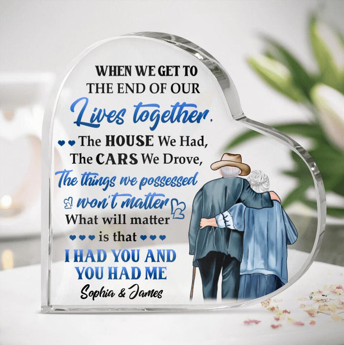 Custom Personalized Old Couple Crystal Heart Keepsake - Gift Idea For Grandparents - When We Get To The End Of Our Lives Together