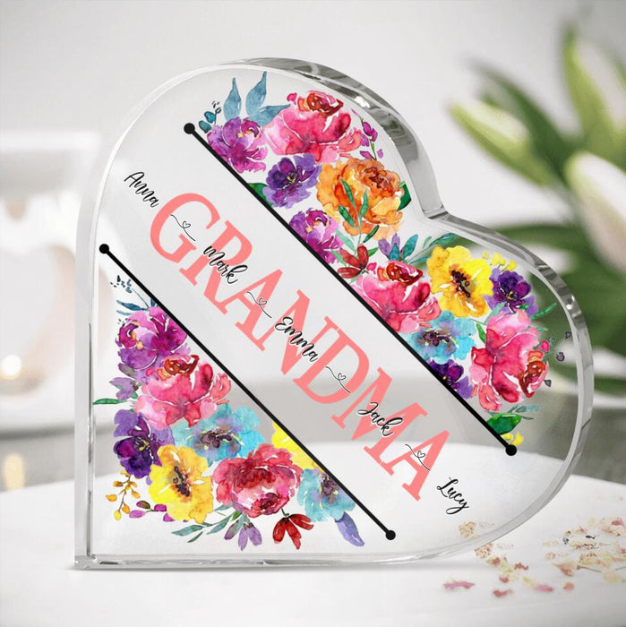 Custom Personalized Grandma & Grandkids Crystal Heart - Birthday Gift Idea