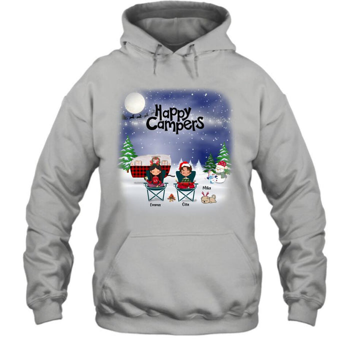 Custom Personalized Couple Camping Xmas T-Shirt/ Sweatshirt/ Hoodie - Couple With Upto 4 Pets - Christmas Gift For Cat/ Dog Lover