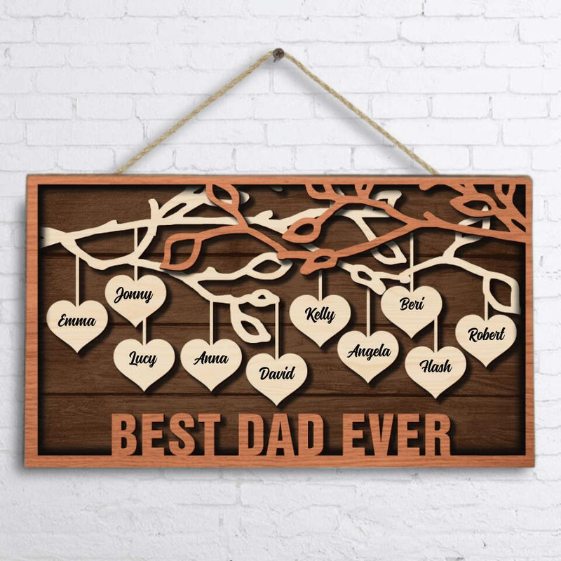 Personalized Family Hanging Hearts Wooden Sign - Wall Hanging Gift For Family, Mother's Day, Father's Day - Happy Father's Day