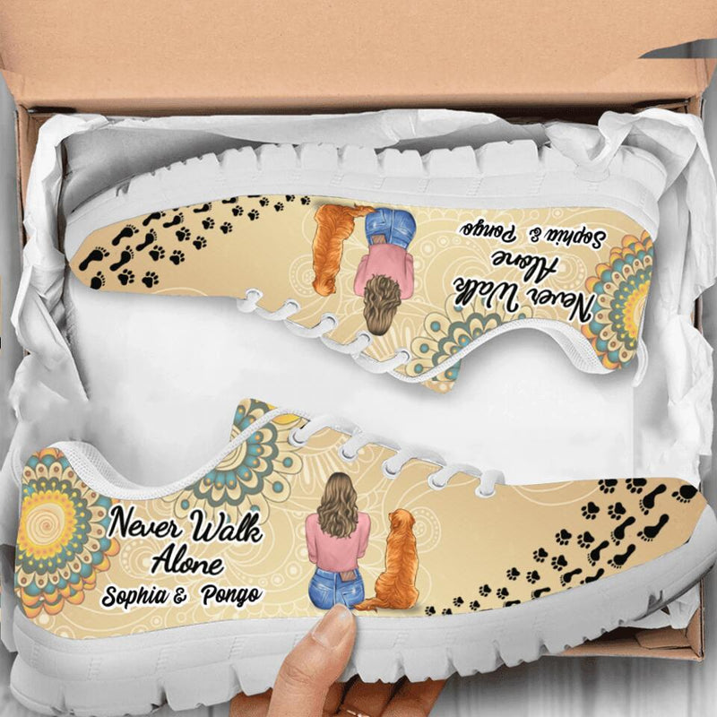 Personalized Dog Mom Sneakers - Up to 3 Dogs - Gift Idea For Dogs Lover - Never Walk Alone