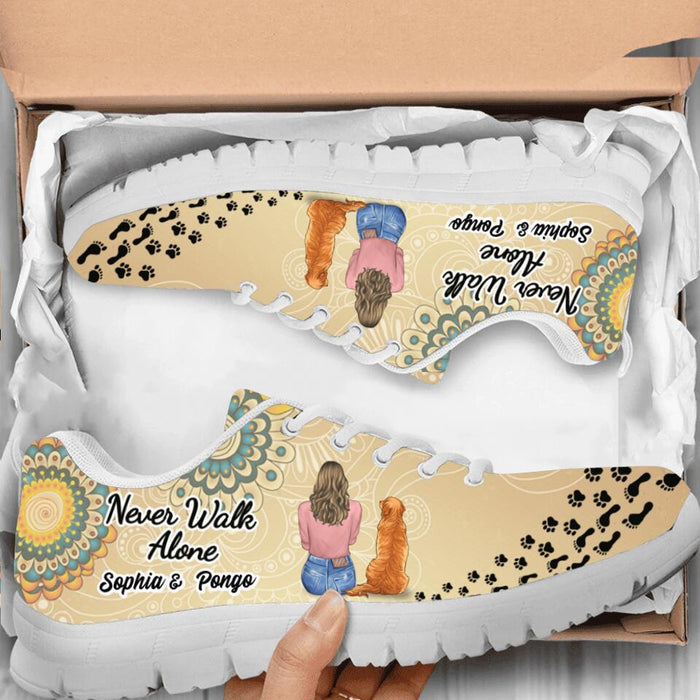 Custom Personalized Dog Mom Sneakers - Upto 3 Dogs - Gift Idea For Dogs Lover - Never Walk Alone