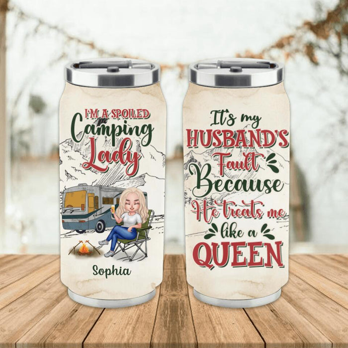 Personalized Camping Queen Soda Can Tumbler - Gift Idea For Camping Lovers - Camping Queen Classy Sassy And A Bit Smart Assy