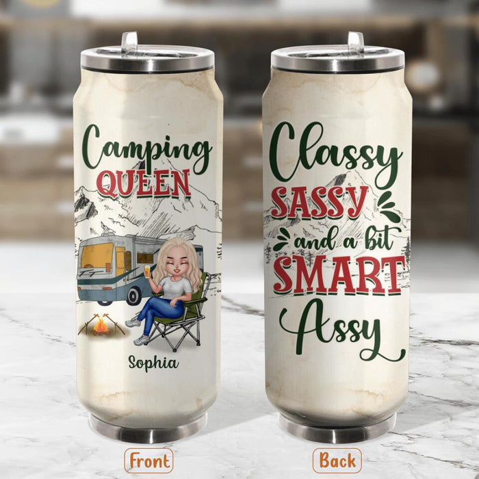 Personalized Camping Queen Soda Can Tumbler - Gift Idea For Camping Lovers - Camping Queen Classy Sassy And A Bit Smart Assy